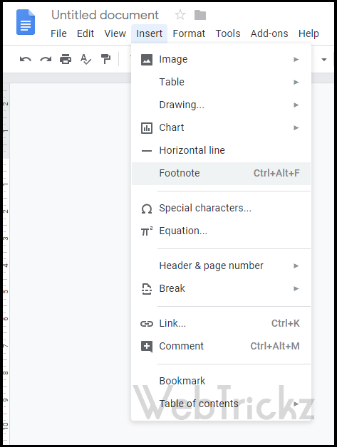 How to add Footnote in Google Docs