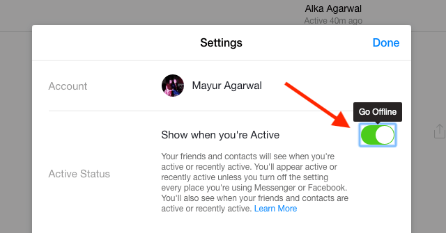 turn off active status on messenger.com