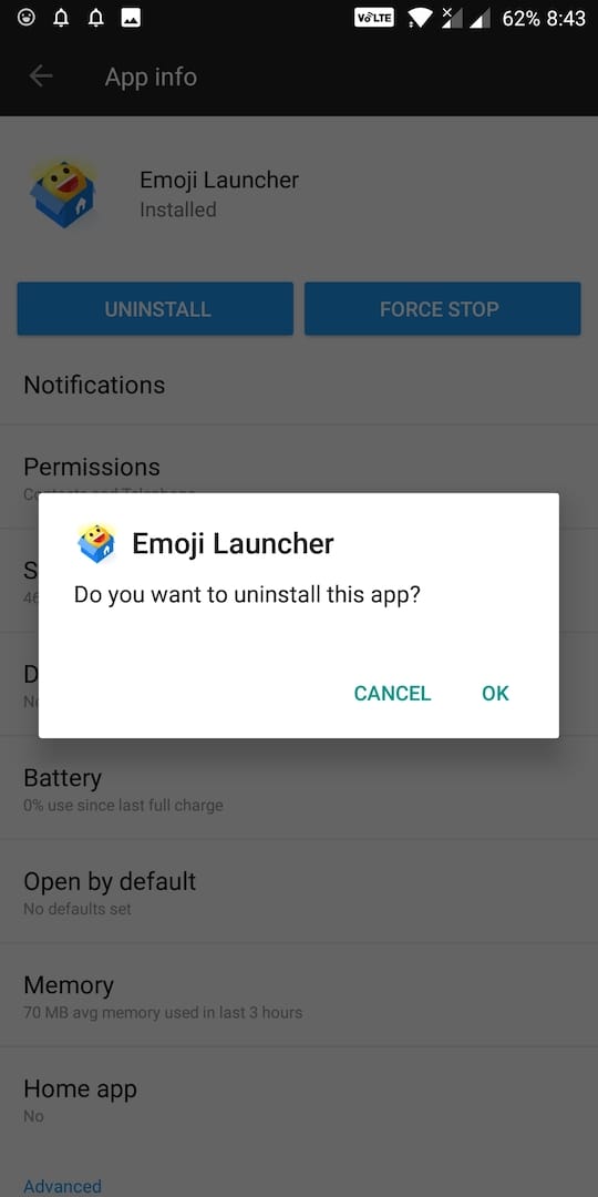 confirm uninstall app