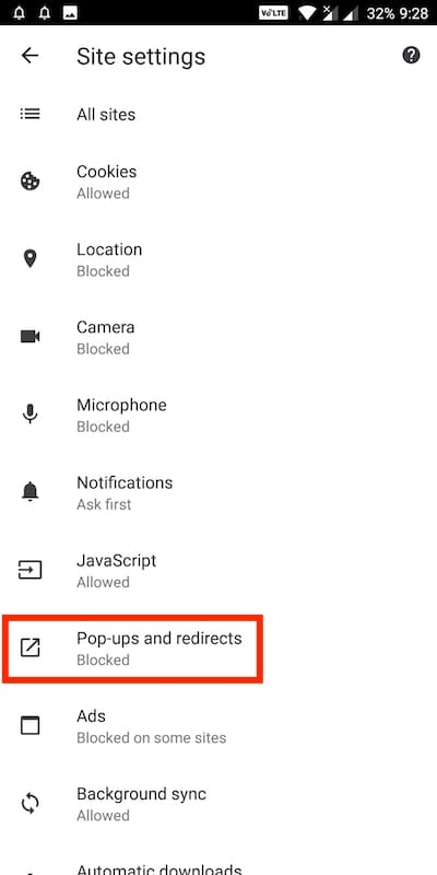 Pop-ups and redirects in chrome on android