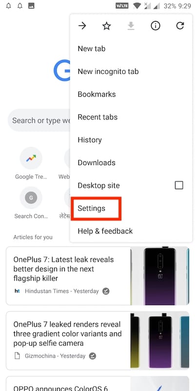 chrome settings on android