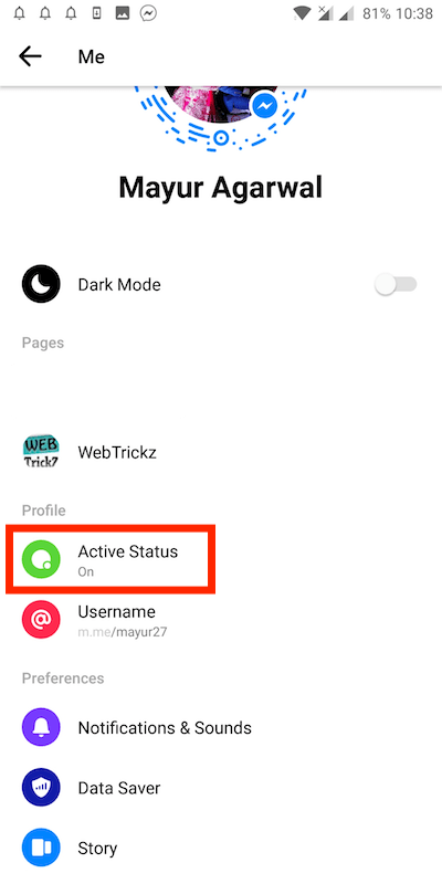 how to turn off active status in messenger 2020