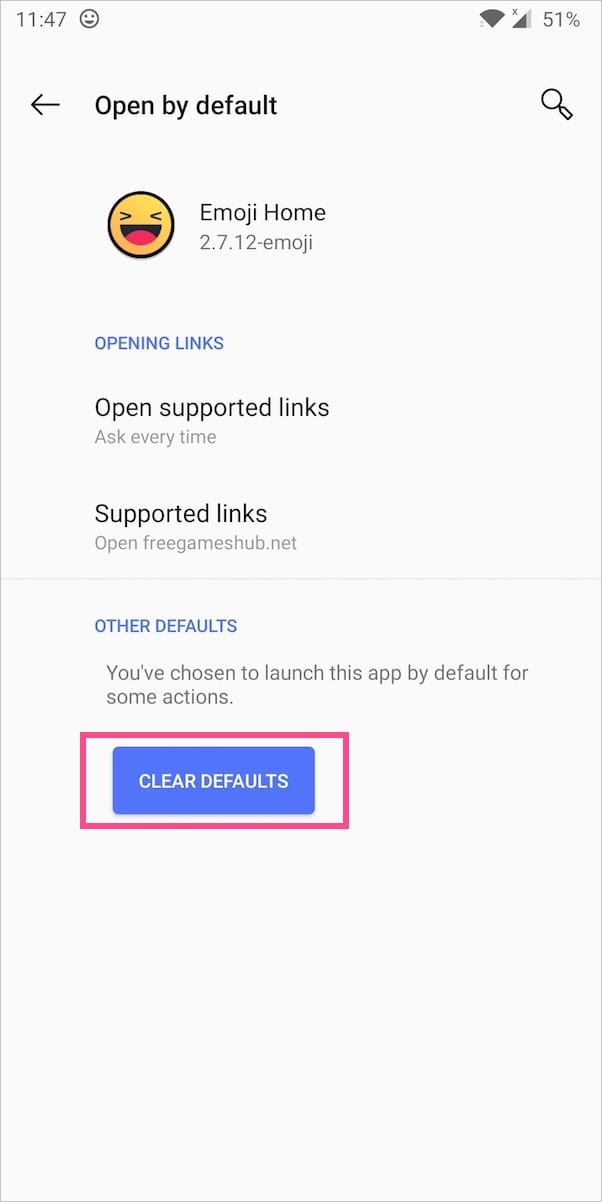 clear defaults for android apps