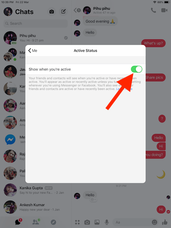 turn off active status in messenger on iphone