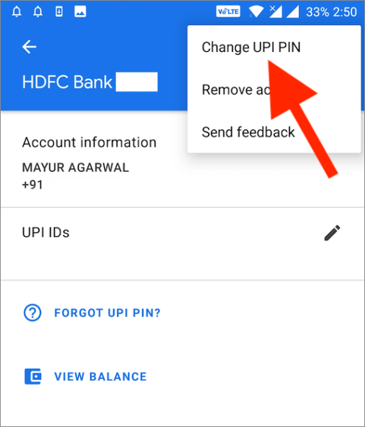 change upi pin in google pay
