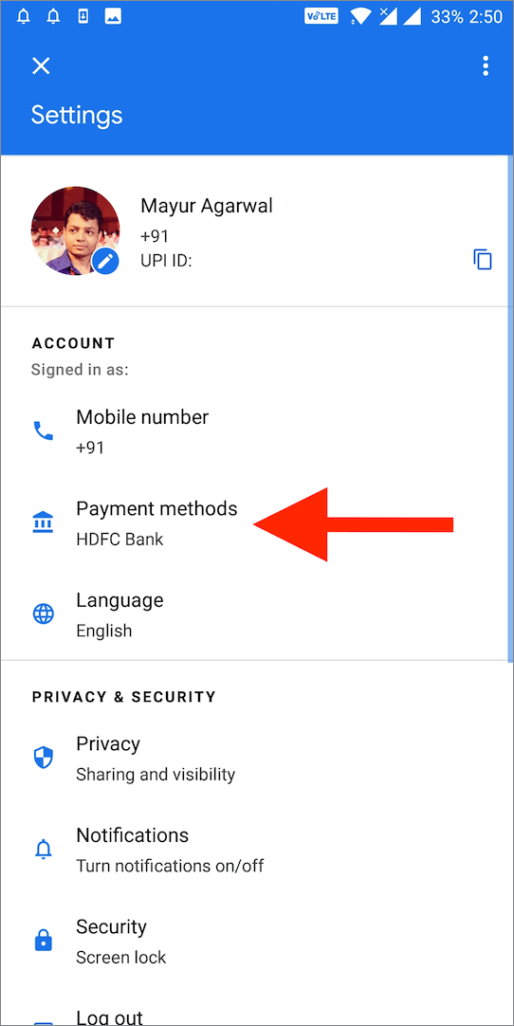 google pay payment methods