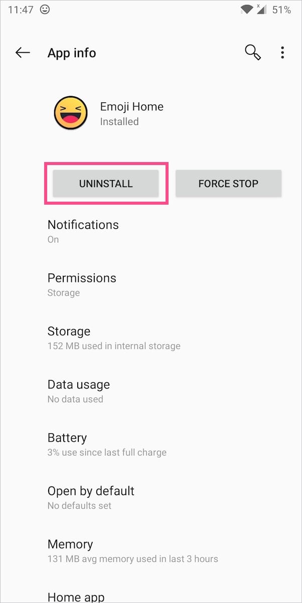 uninstall emoji home app on android