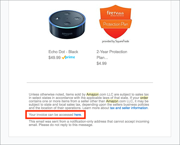 amazon order invoice email