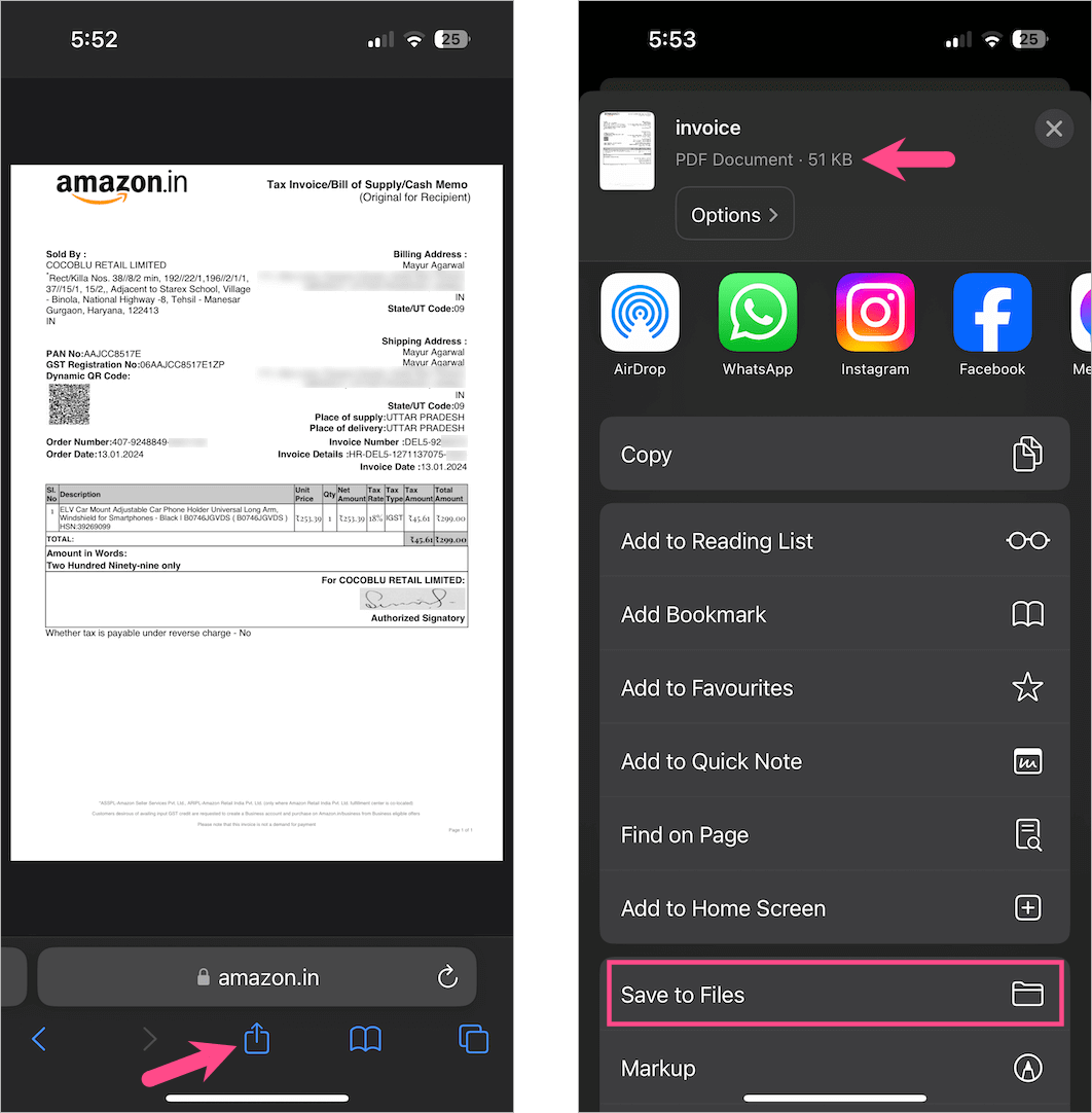 how to download amazon invoice as pdf on iphone