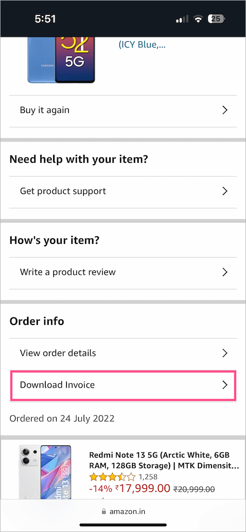 how to download amazon invoice on iphone