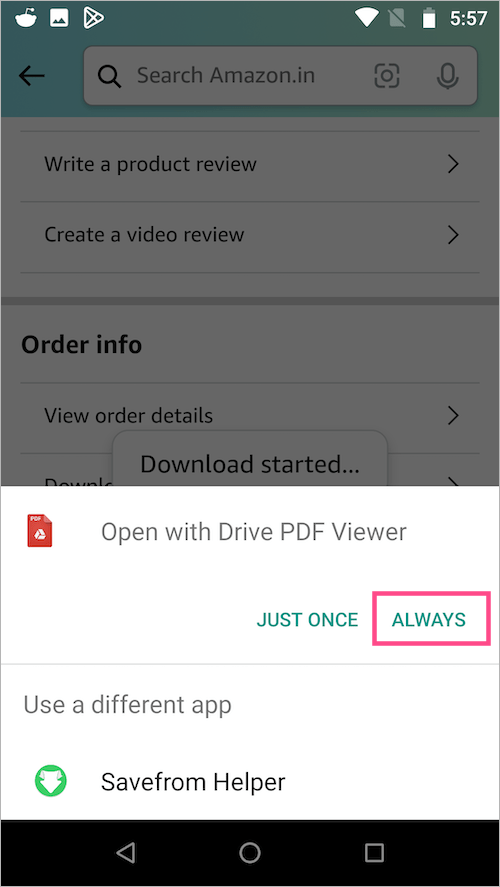 how to download your order invoice from amazon app on android