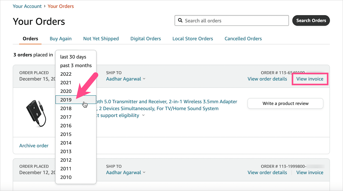 how to view and print amazon invoice