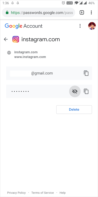 how to remove instagram password from google smart lock