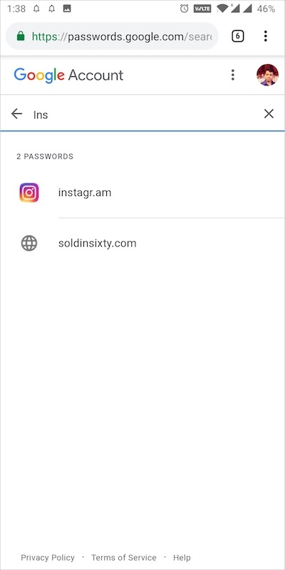 search app in password manager