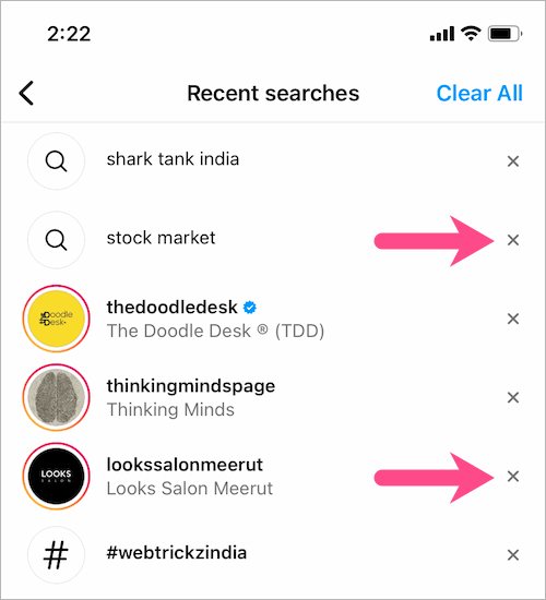 how to clear recent searches on instagram 2022