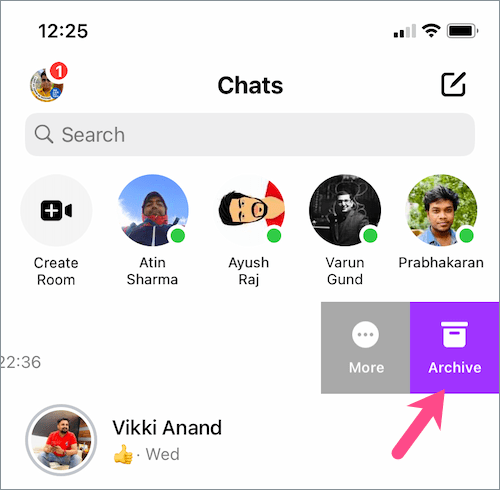 swipe to archive message in messenger on iPhone