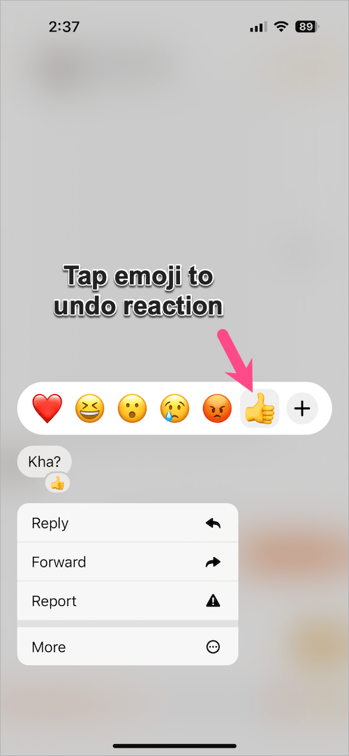 undo reaction in facebook messenger