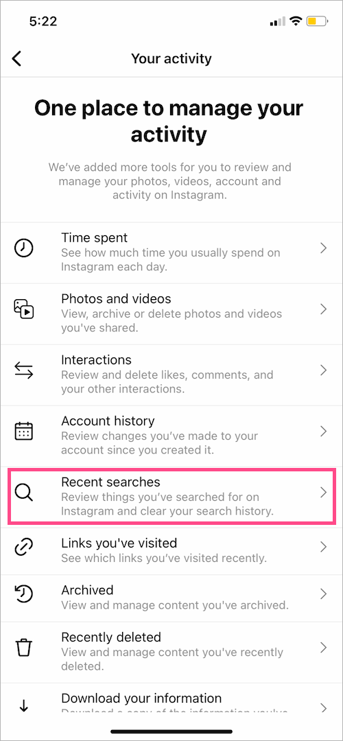 how to view recent searches on instagram 2022