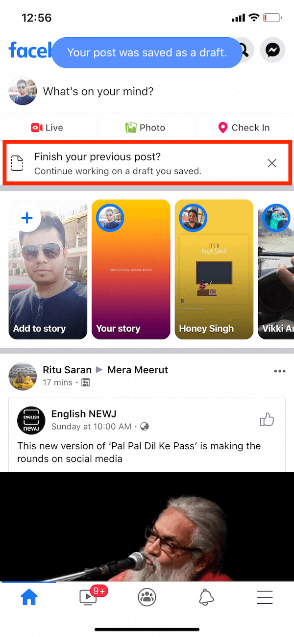 find facebook drafts on iphone 