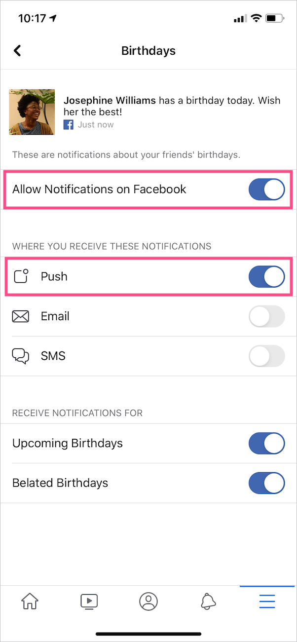 how to turn off birthday notifications