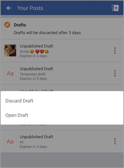 open facebook draft