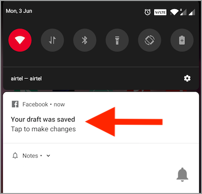 facebook saved draft notification