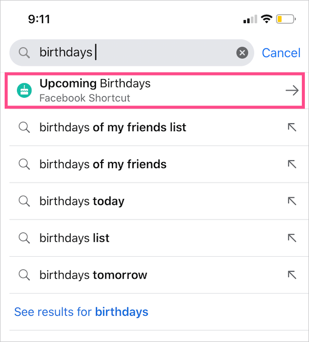 search birthdays on facebook app