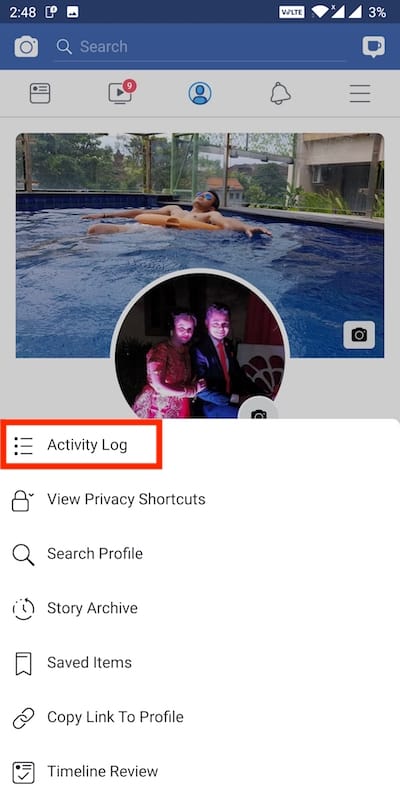 see facebook activity log