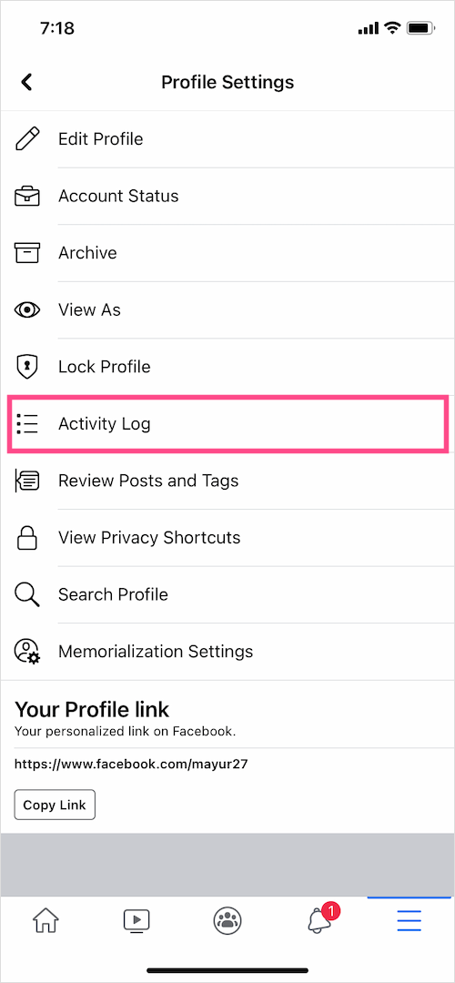 view activity log on Facebook app 2021