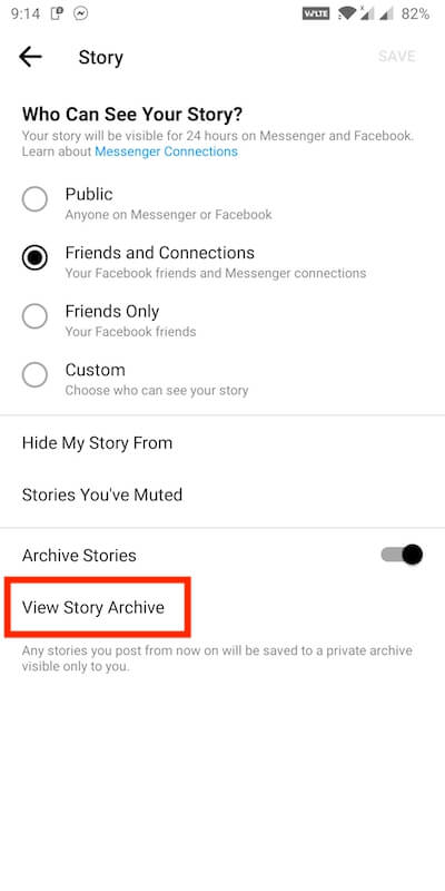 view story archive in messenger