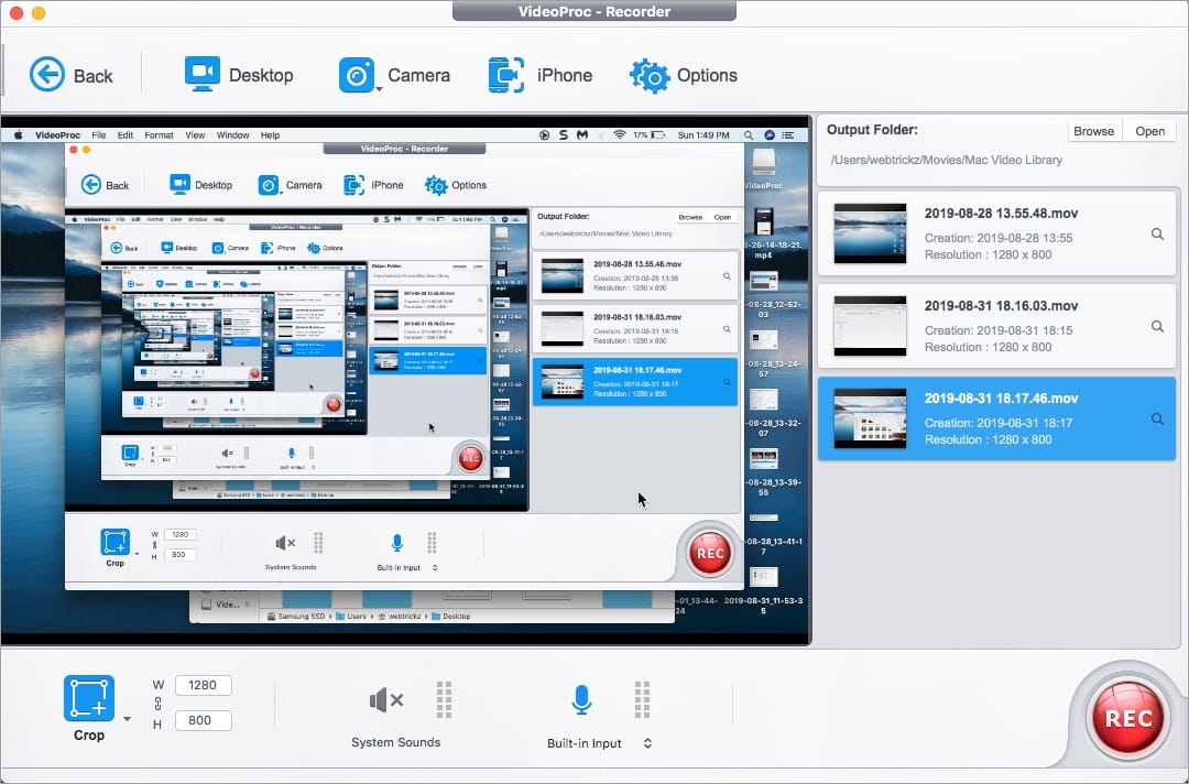 videoproc version free time to recorder