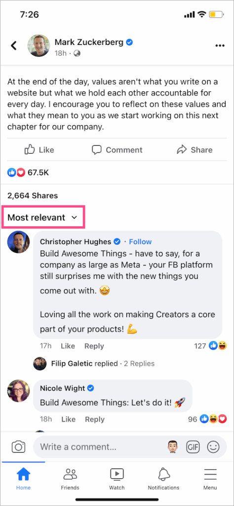 How to Turn Off Most Relevant Comments on Facebook