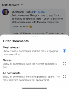 how to turn off most relevant comments on facebook
