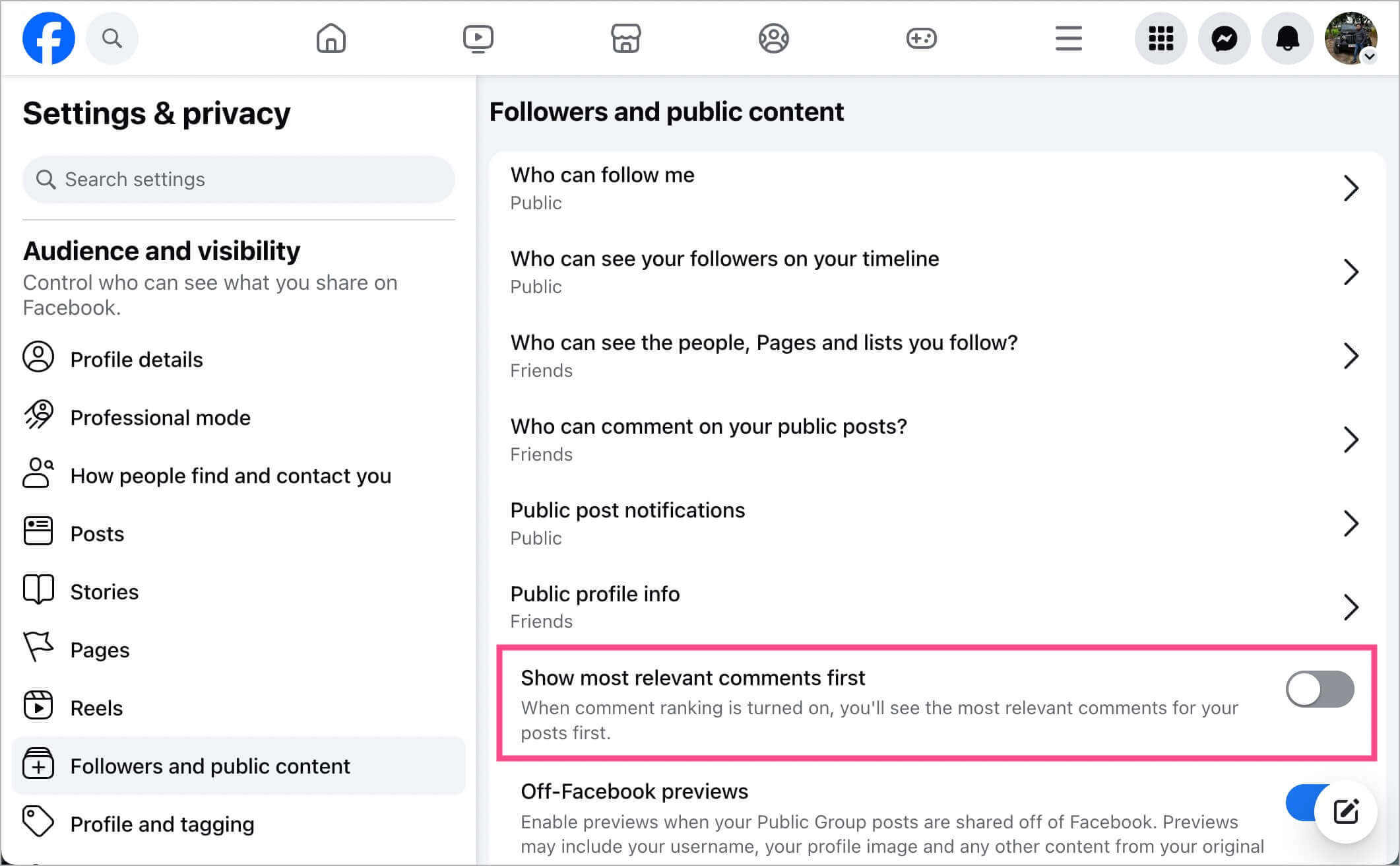 turn off comment ranking on facebook