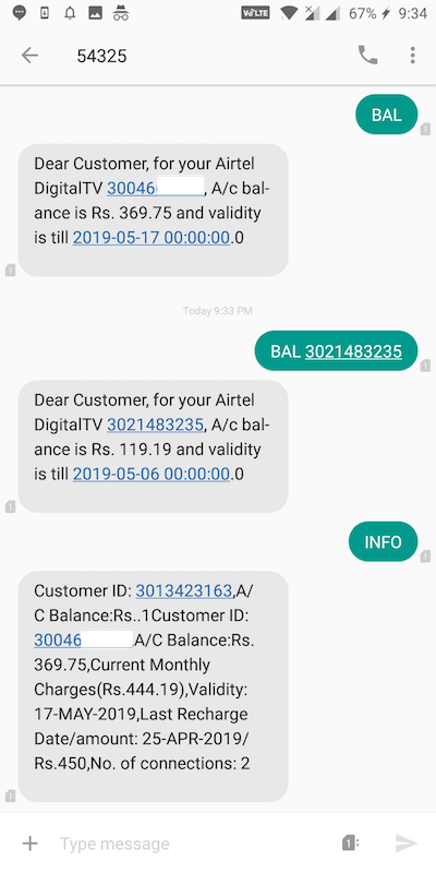 check airtel dth balance