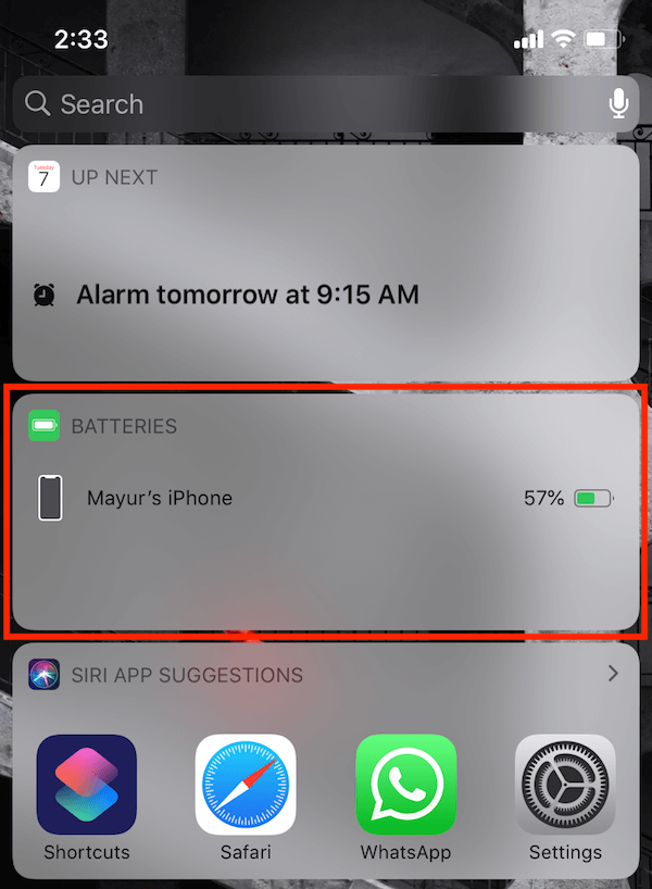battery widget displayed on iphone 11