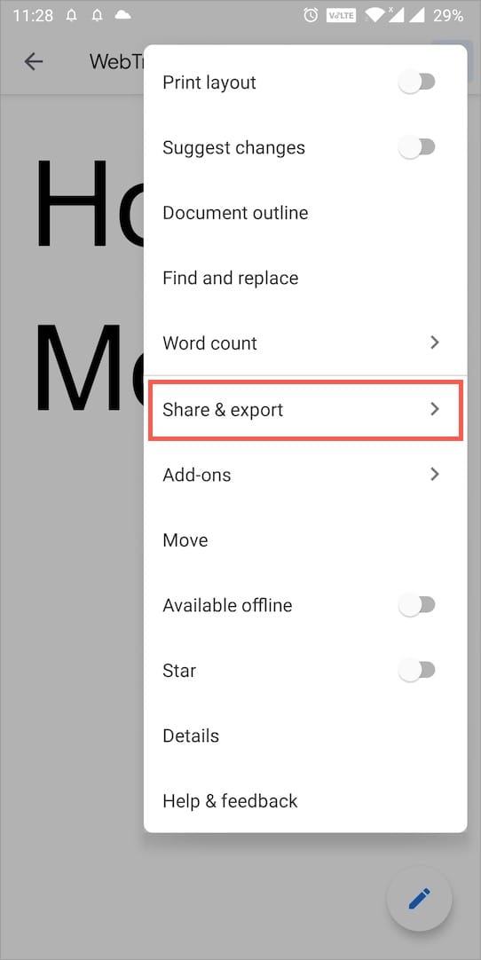 google docs share and export