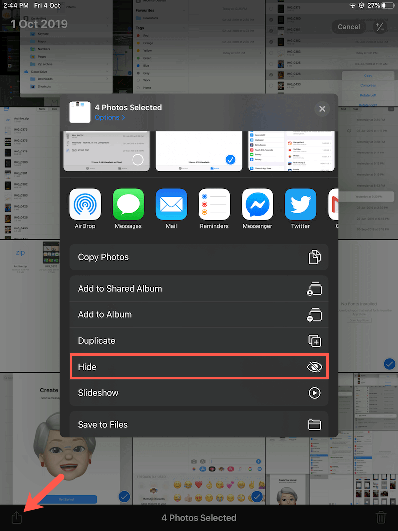 share option in ios 13