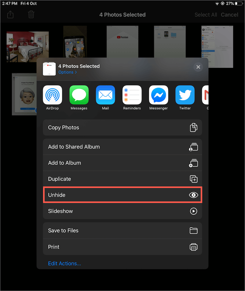 unhide photos in ios 13