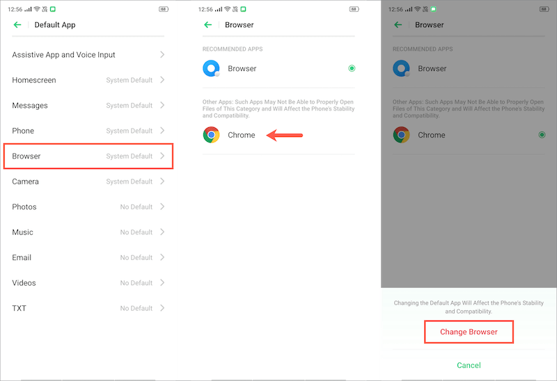 set chrome as default browser in realme