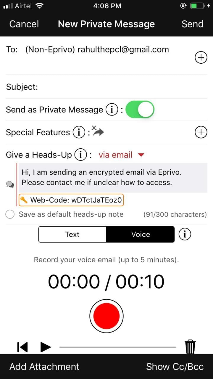 eprivo send voice notes