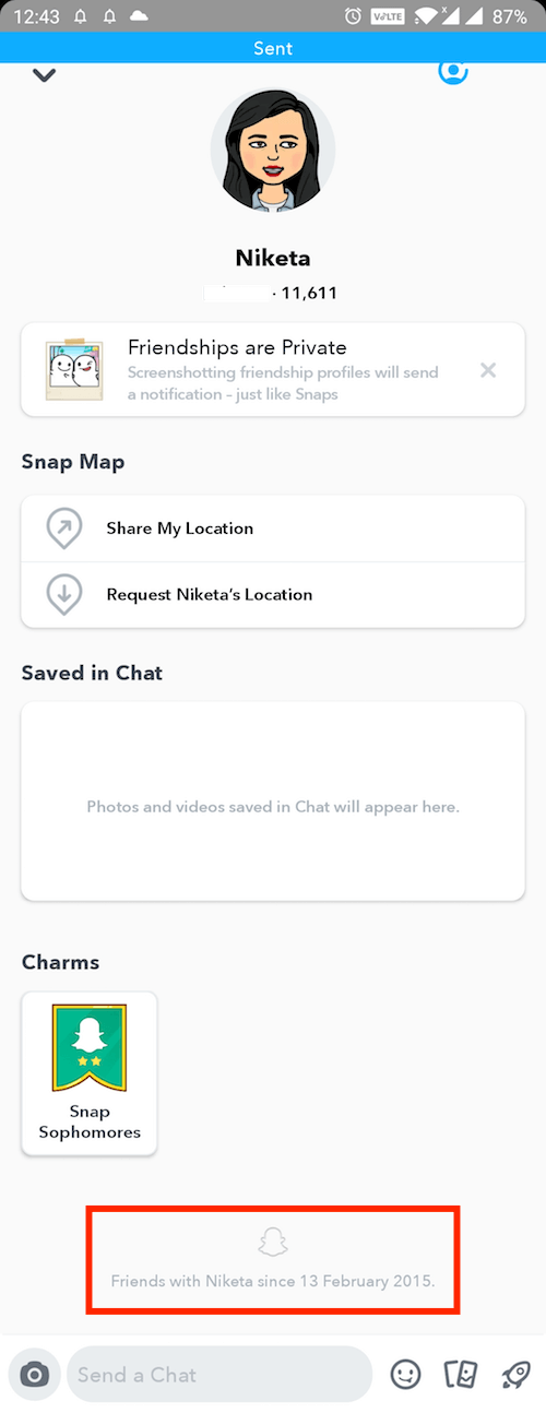 find friends since date on snapchat