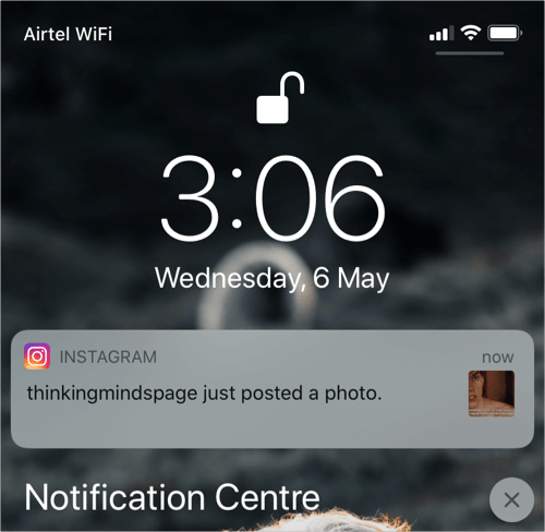post notification from instagram on iphone