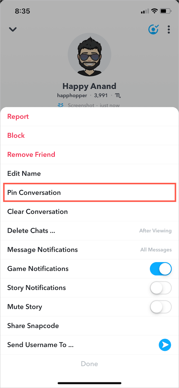 how to pin someone on snapchat