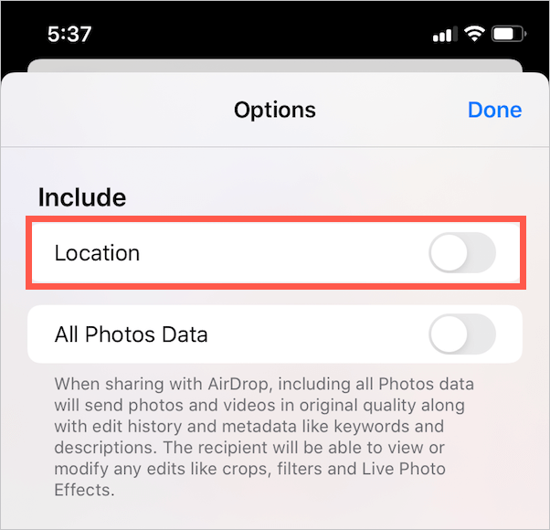 remove gps location from photo in ios 13 on iphone