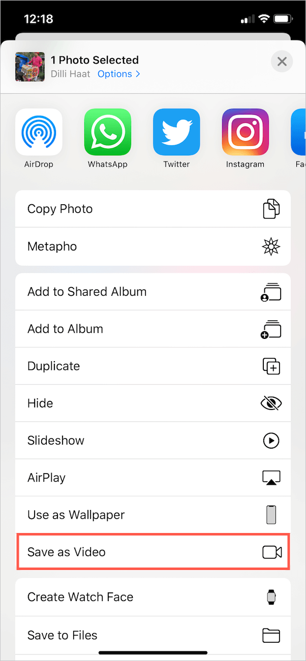 save as video option in ios 13