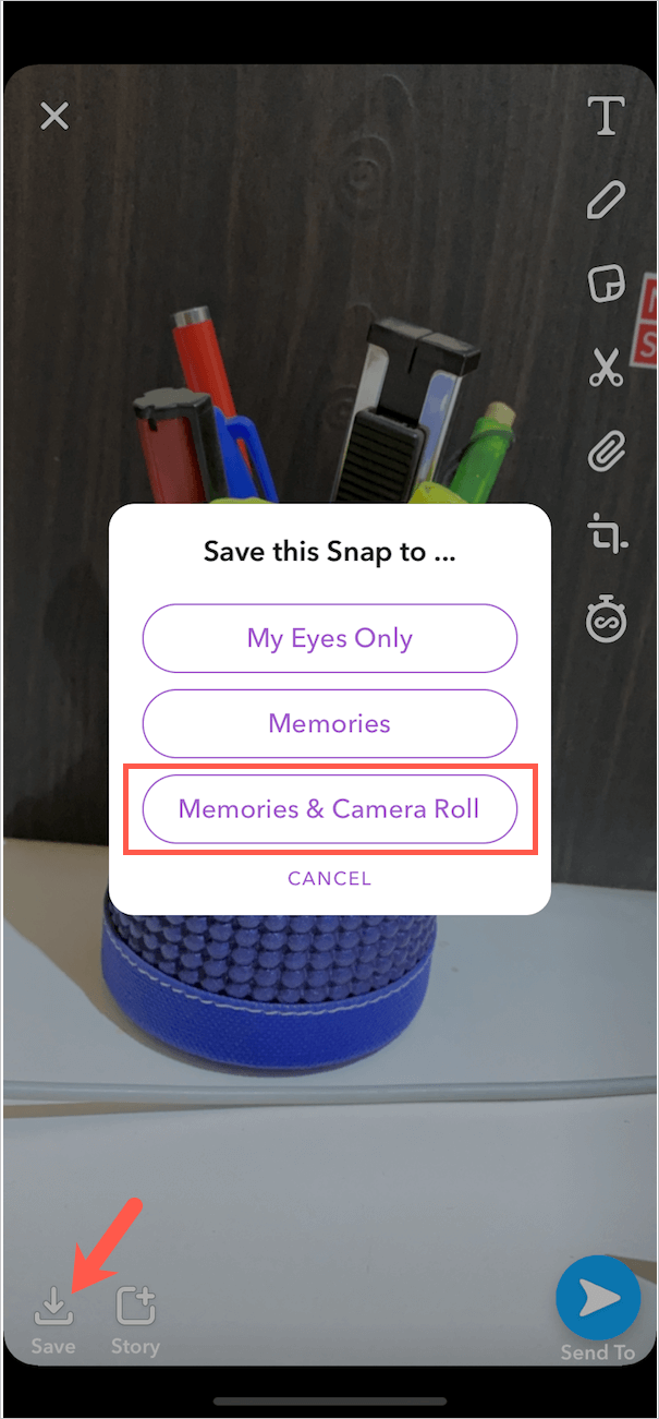 enregistrer le menu instantané dans Snapchat