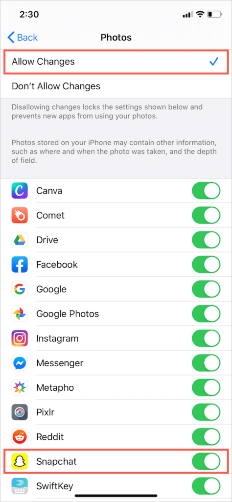 How to Allow Camera Access to Snapchat in iOS 13 on iPhone