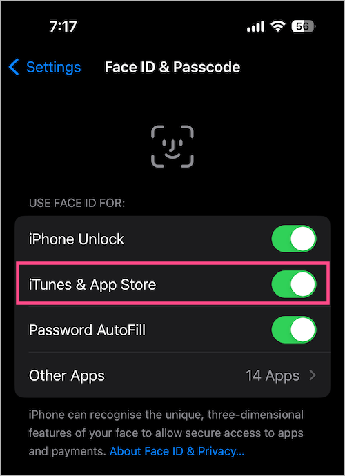 use face id to install apps on iphone