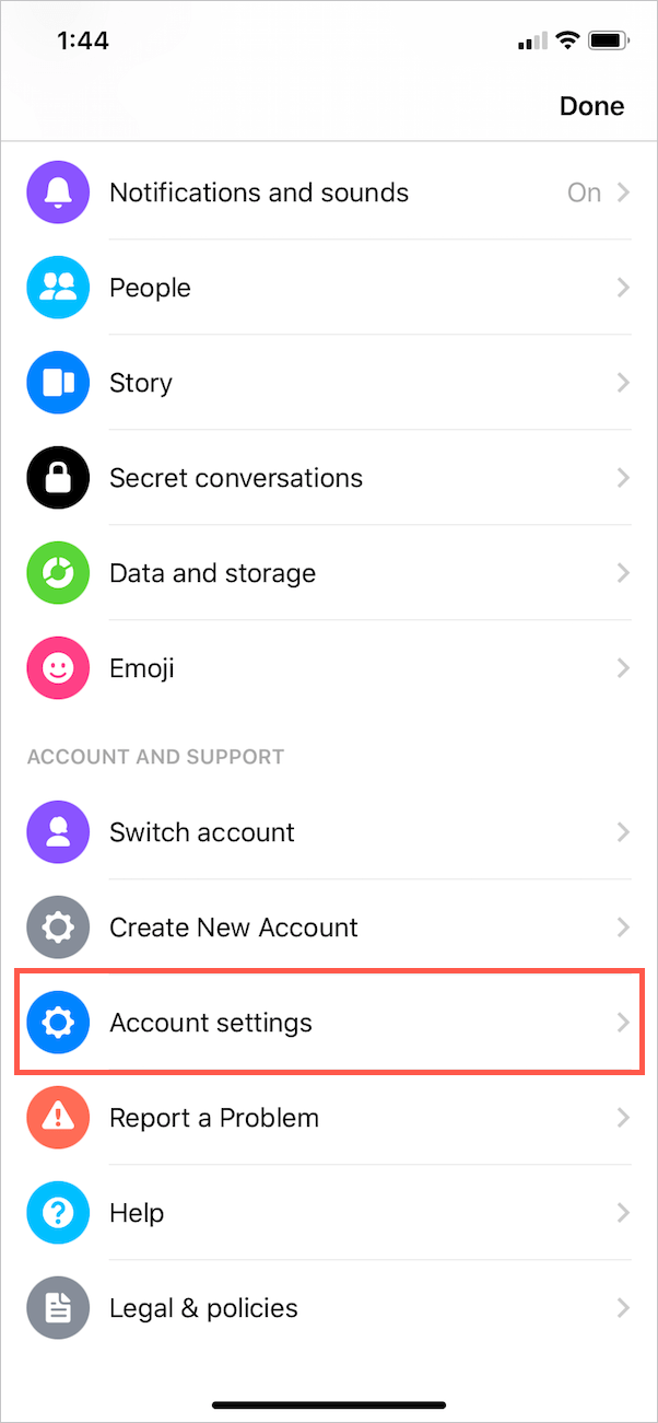 messenger app account settings